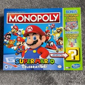 Super Mario Celebration Monopoly Bonus Edition w/Poster stickers Tokens Rare New